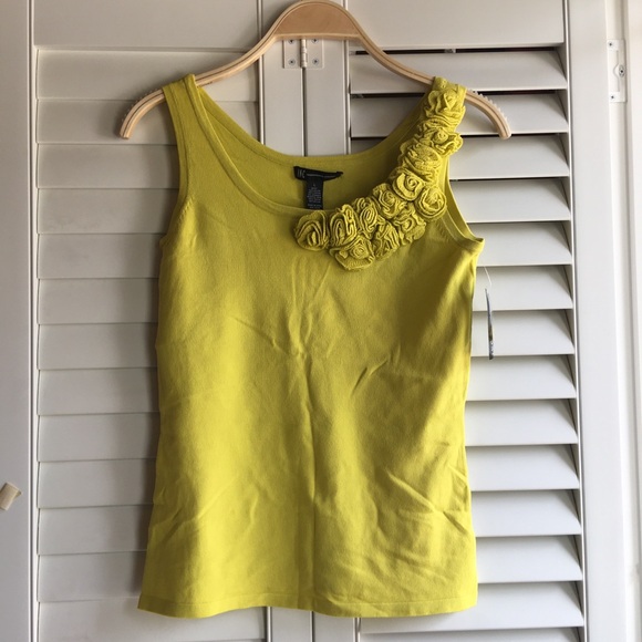 INC Stretchy Chartreuse floral neck tank - Picture 2 of 9